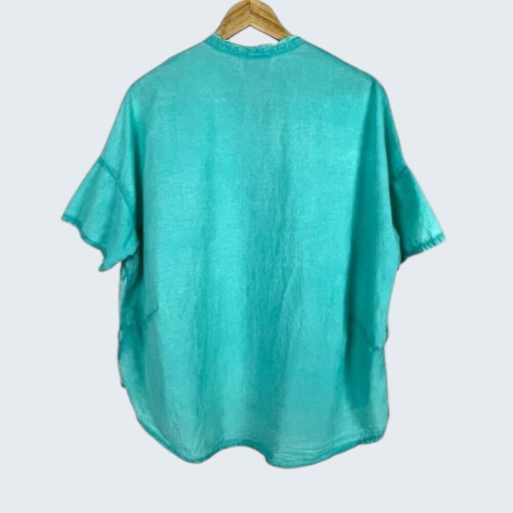 BRAND BAZAR TURQUOISE MADE IN ITALY BUTTON UP TOP - Picture 6 of 8